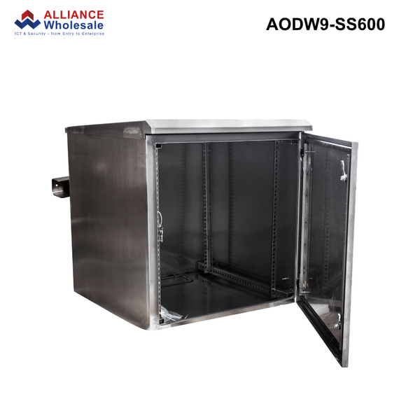AODW-SS - Outdoor SUS316 Wall Mount Cabinet, IP65 Rated, 6RU to 24RU, Stainless Steel, 400 or 600mm