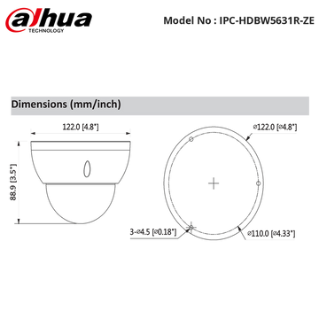 IPC-HDBW5631R-ZE - Dahua - 6MP WDR Dome Camera, 2.7-13.5mm Motorised Zoom Lens, IR 50m, ePoE