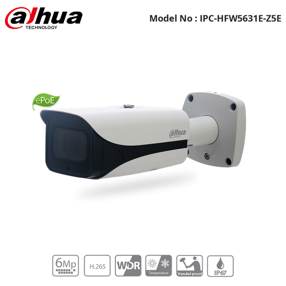 IPC-HFW5631E-Z5E - Dahua - 6MP WDR Bullet Camera, 7-35mm Motorised Zoom Lens, IR 100m, ePoE