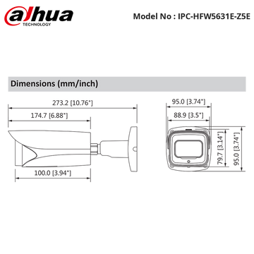 IPC-HFW5631E-Z5E - Dahua - 6MP WDR Bullet Camera, 7-35mm Motorised Zoom Lens, IR 100m, ePoE