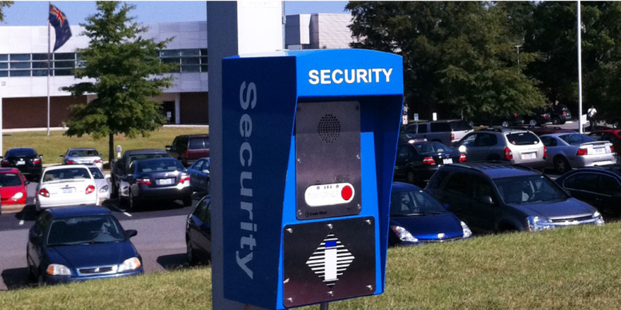 Security intercom and emergency call point installed at a commercial site car park in New Zealand.