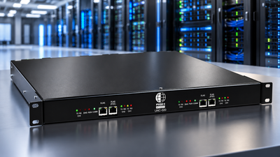 RBH Access UNC-500 rack-mount access control unit in a modern server room.