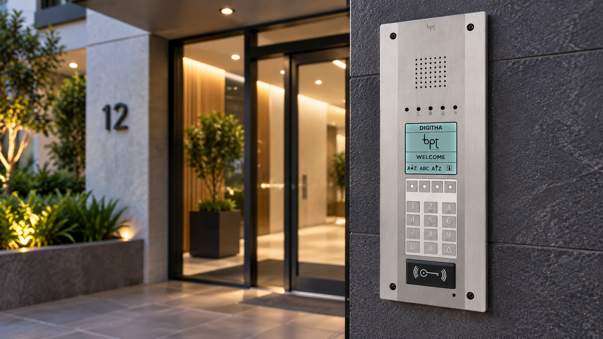 BPT video intercom entrance panel with keypad and proximity access reader in New Zealand