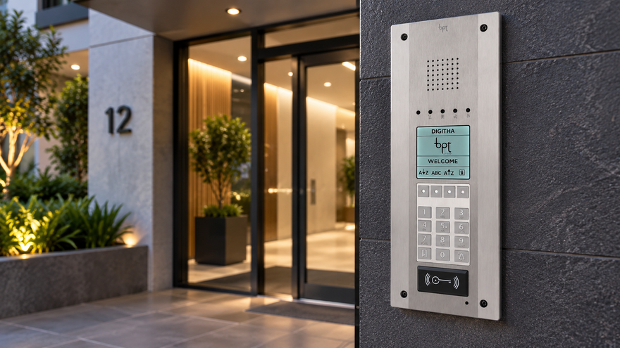 BPT video intercom entrance panel with keypad and proximity access reader in New Zealand