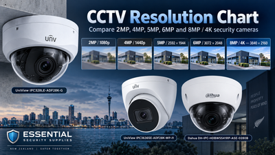CCTV resolution chart comparing 2MP, 4MP, 5MP, 6MP and 8MP 4K security cameras