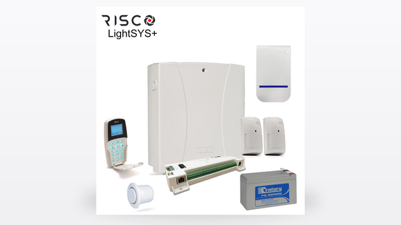 RISCO LightSYS+ alarm system with keypad, detectors, control panel and backup battery in New Zealand