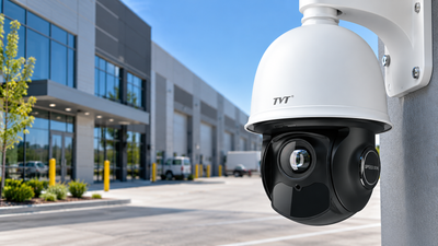 TVT PTZ security camera installed outside a commercial building for CCTV surveillance in New Zealand