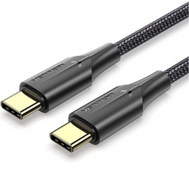 VEN-TAUBH - Vention Nylon Braided USB 2.0 C Male to C Male 3A Cable 2M Black LED Type
