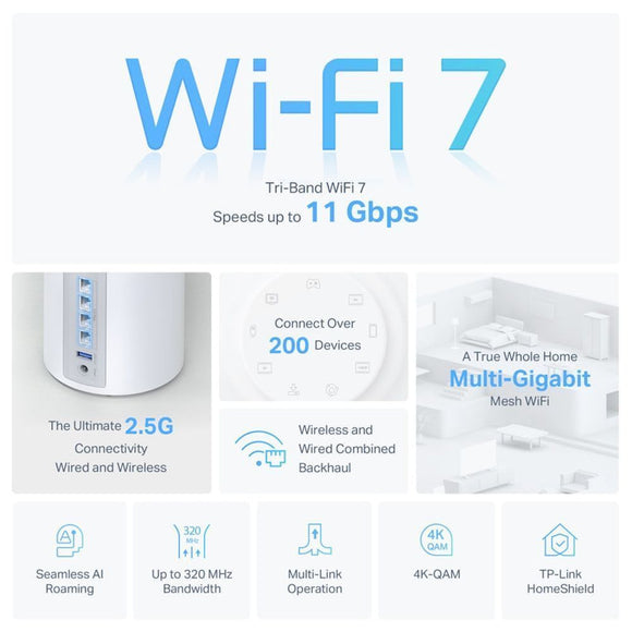 TL-DECOBE65-3P - TP-Link Deco BE65 BE11000 Whole Home Mesh WiFi 7 System