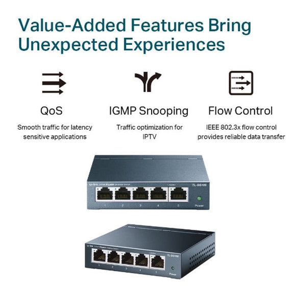 TL-SG105 - TP-Link TL-SG105 Steel housing 5-Port 10/100/1000Mbps Desktop Switch