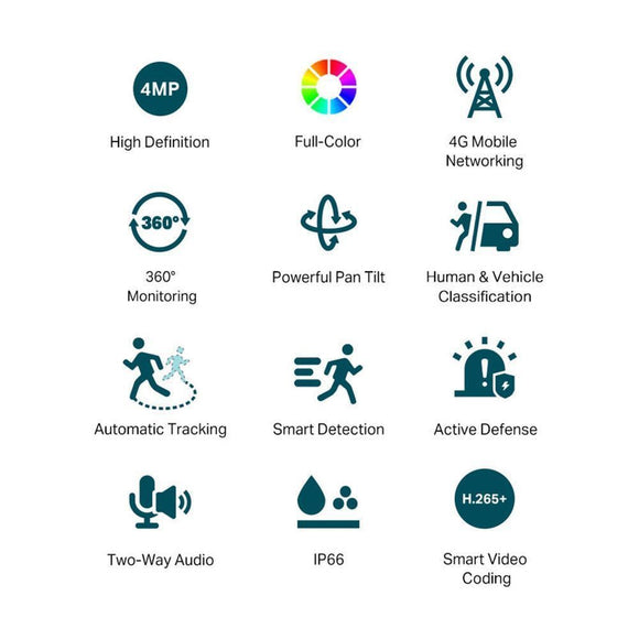 TL-VIGIC540-4G(4MM) - TP-Link VIGI C540-4G(4mm), VIGI 4MP Outdoor Full-Color 4G Pan Tilt Network Camera