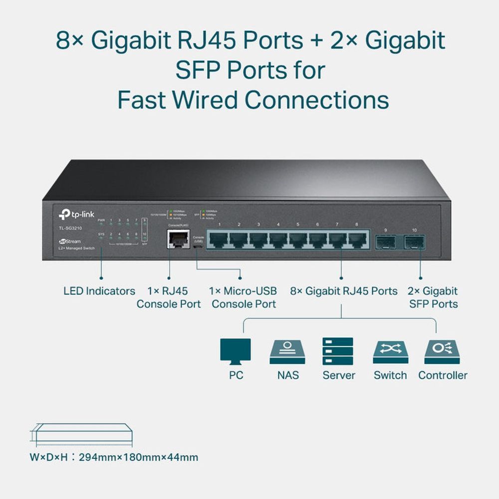 TL-SG3210 - TP-LINK 8-Port Gigabit L2 Lite Managed Switch with 2 SFP Slots