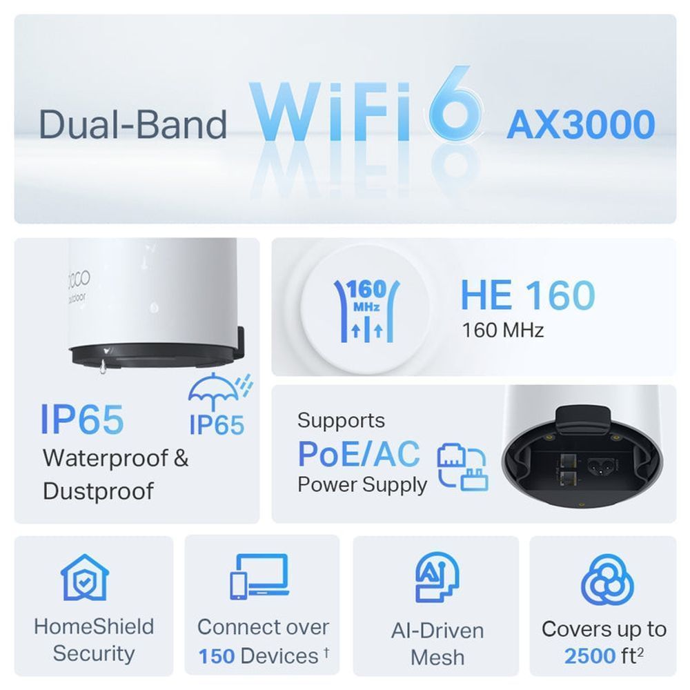 TL-DECOX50-OUTDOOR-1P - TP-Link Deco X50-Outdoor(1-pack), AX3000 Outdoor / Indoor Whole Home Mesh WiFi