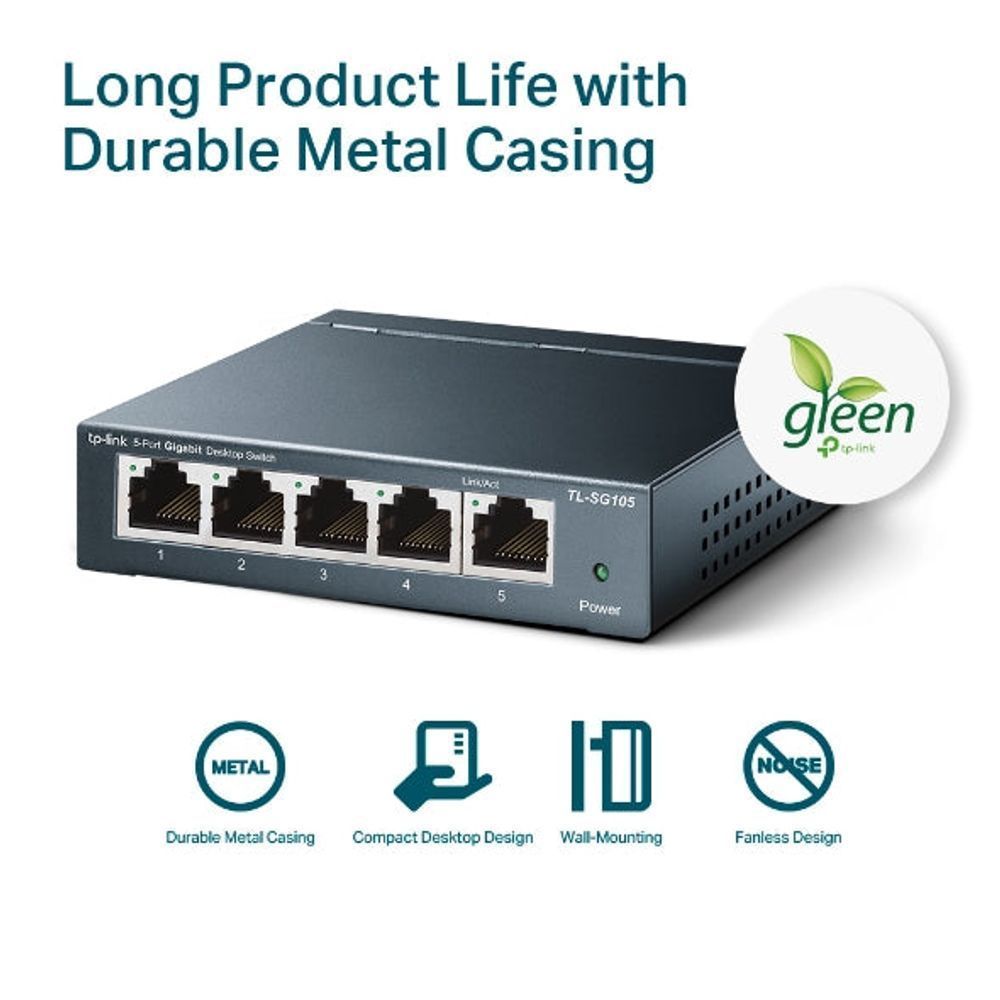 TL-SG105 - TP-Link TL-SG105 Steel housing 5-Port 10/100/1000Mbps Desktop Switch