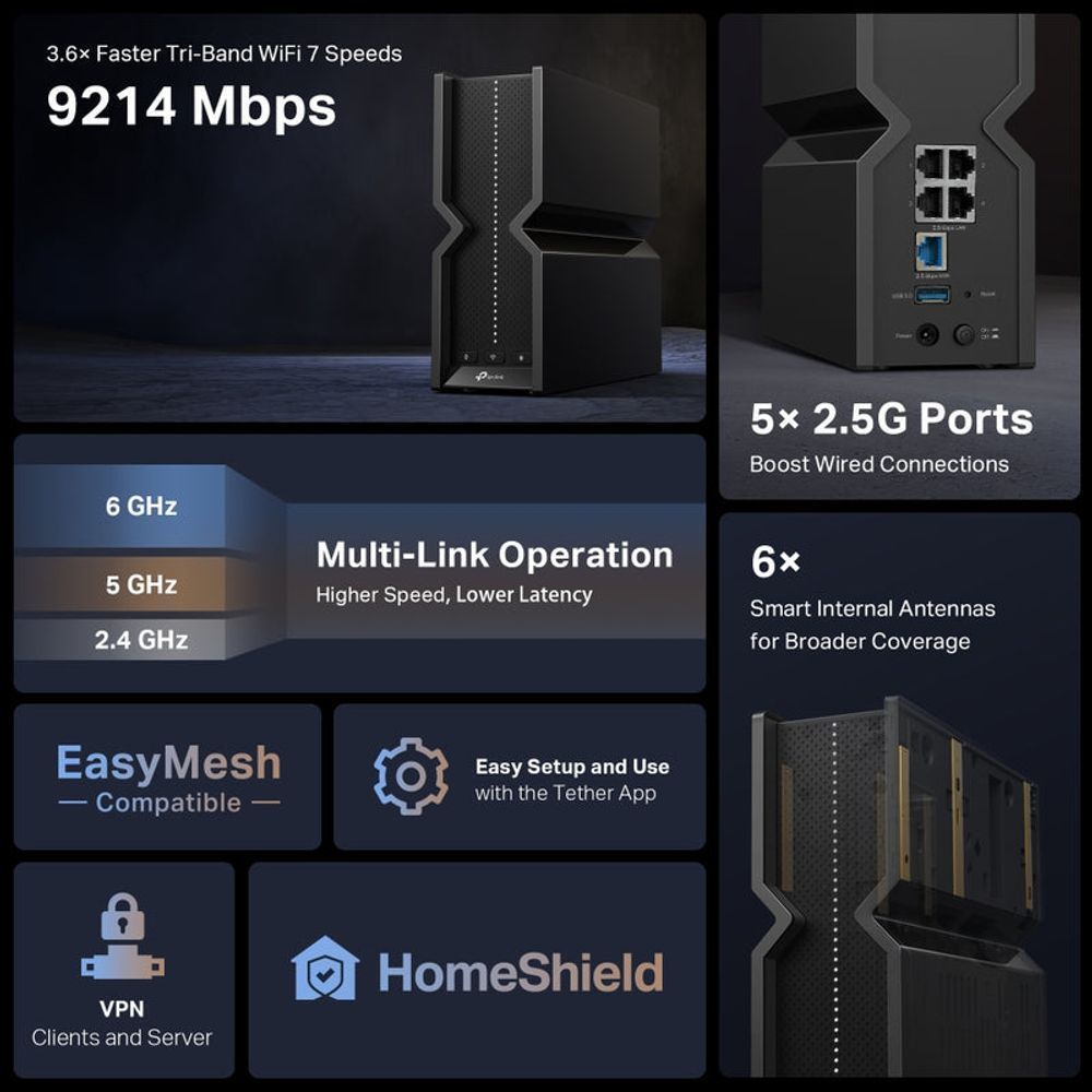 TL-ARCHERBE550 - TP-Link Archer BE550, BE9300 Tri-Band Wi-Fi 7 Router