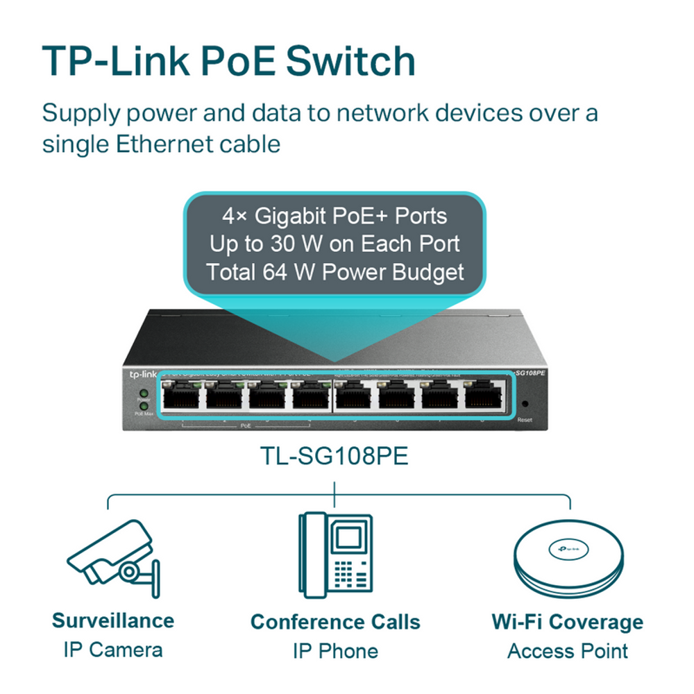 TL-SG108PE - TP-LINK SG108PE 8-Port Gigabit Easy Smart Switch with 4-Port PoE