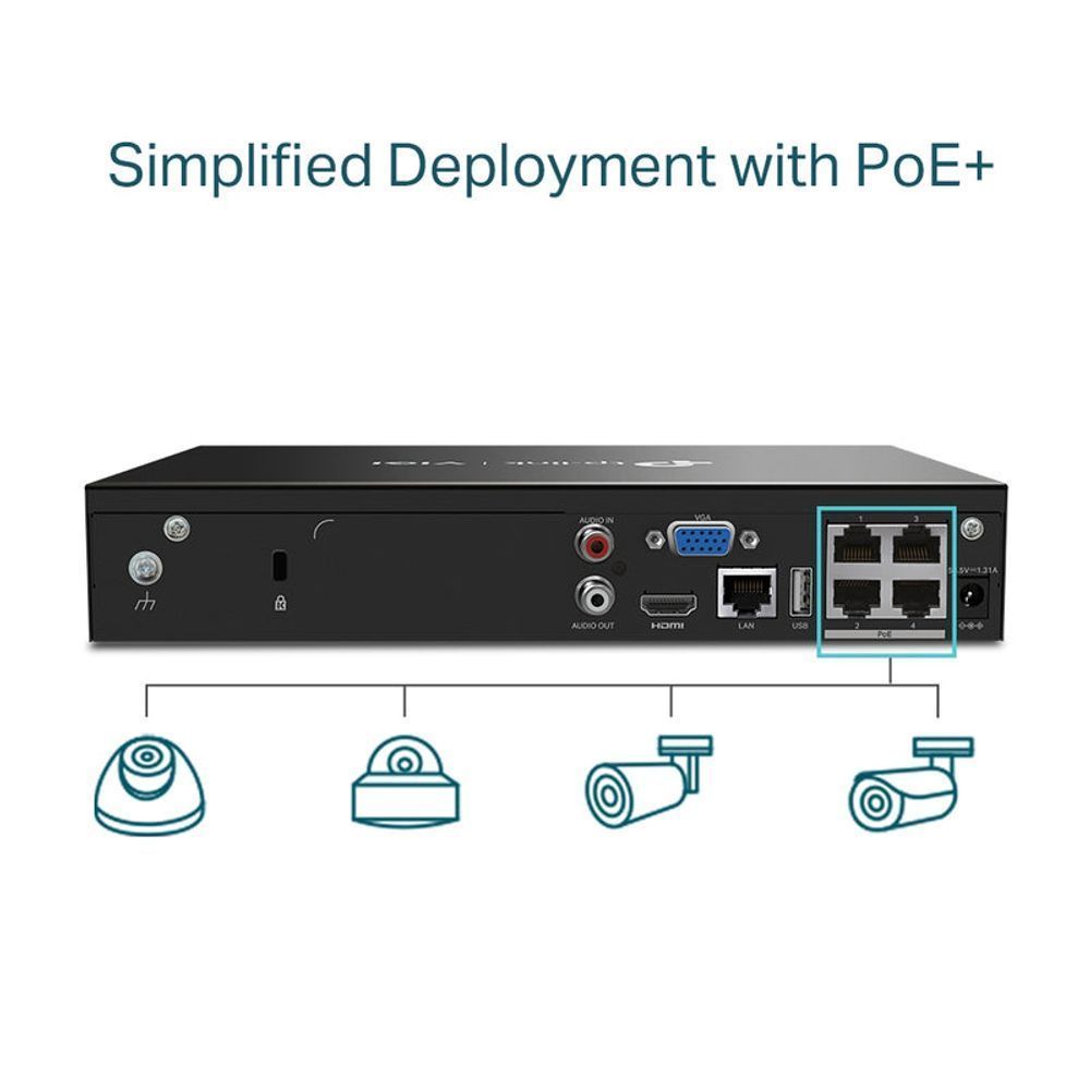 VIGI NVR1004H-4P - TP-LINK VIGI 4 Channel PoE+ Network Video Recorder