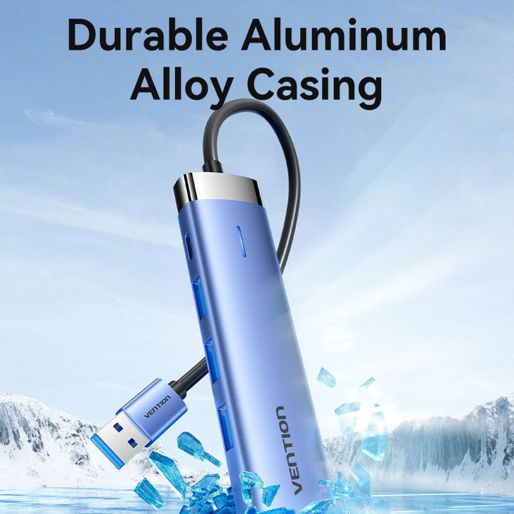 VEN-TGFSB - Vention USB 3.0 to USB 3.0 x 3/RJ45/USB-C Hub 0.15M Blue Aluminum Alloy Type