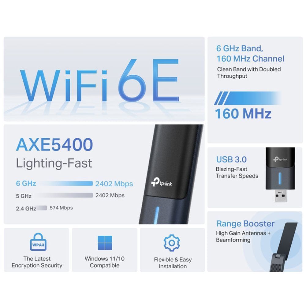 TL-ARCHERTXE70UH - TP-Link Archer TXE70UH, AXE5400 Wi-Fi 6E High Gain Wireless USB Adapter