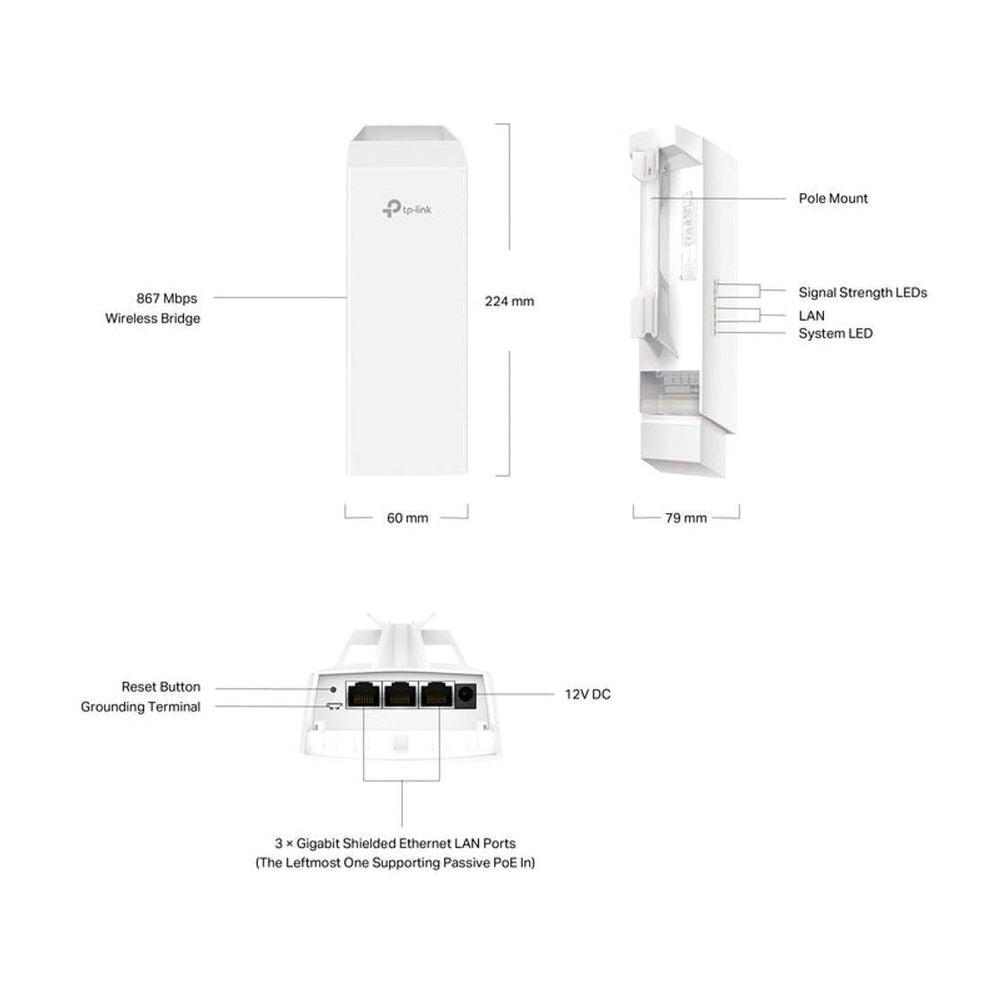 TL-EAP215-BRIDGEKIT - TP-Link EAP215-Bridge KIT Wireless Bridge 5 GHz 867 Mbps Long-Range Indoor/Outdoor Access Point