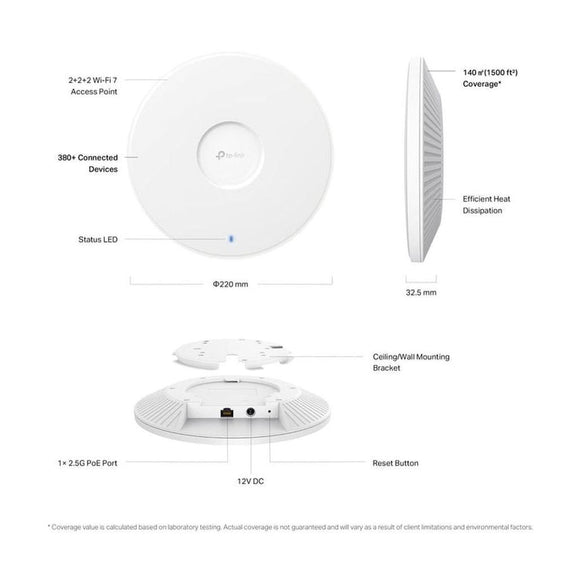 TL-EAP772 - TP-Link EAP772, BE9300 Ceiling Mount Tri-Band Wi-Fi 7 Access Point