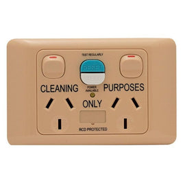 Socket Outlets Switched 10 Amp 250Va.c. with RCD 230-240Va.c. 20 Amp Type 1 10mA, marked “CLEANING PURPOSES ONLY”