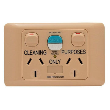 Socket Outlets Switched 10 Amp 250Va.c. with RCD 230-240Va.c. 20 Amp Type 1 10mA, marked “CLEANING PURPOSES ONLY”