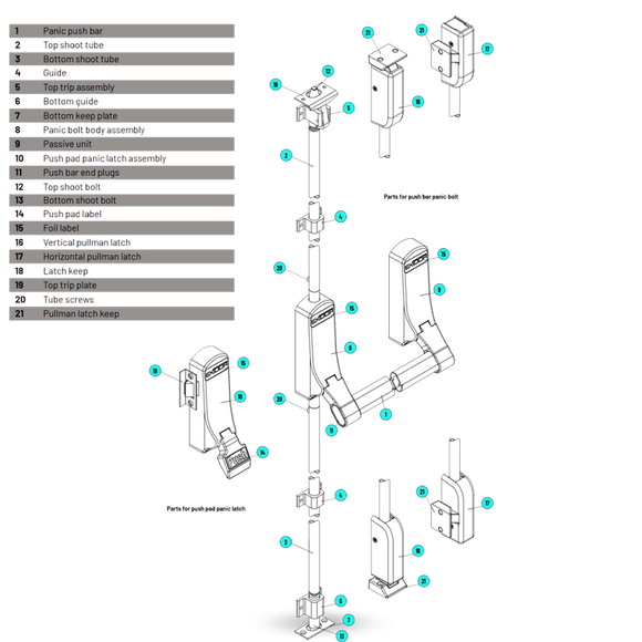 EXI284-SIL - EXIDOR Double Non-Rebated Panic Exit Device