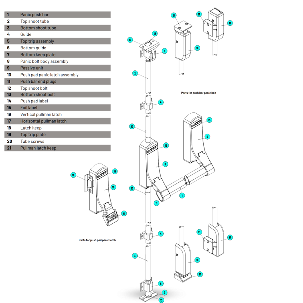 EXI285-SIL - EXIDOR Double Rebated Panic Exit Device