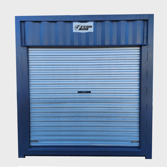 FGES-C10-RTFH900-2S - FERN360 - 10Ft Container fitted 2 Roller Doors, Full Height SUS316 Stainless Steel Rotor Turnstile , 900mm pass, Caged