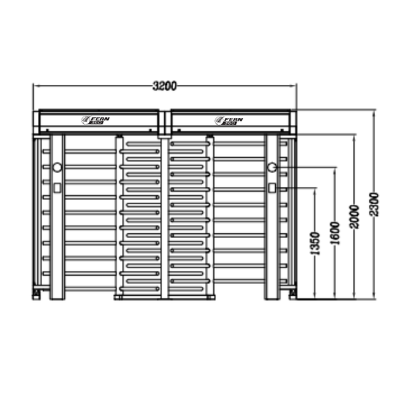 FGES-C20-RTFH900-2S - FERN360 - 20Ft Container fitted 2 Roller Doors, Dual Full Height SUS316 Stainless Steel Rotor Turnstile , 900mm pass, Caged