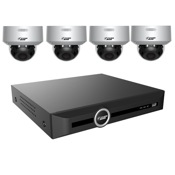 FERN360 Surveillance Kit - 4 Motorised Lens Starlight 5MP Vandal Dome Cameras and 20ch NVR - No HDD