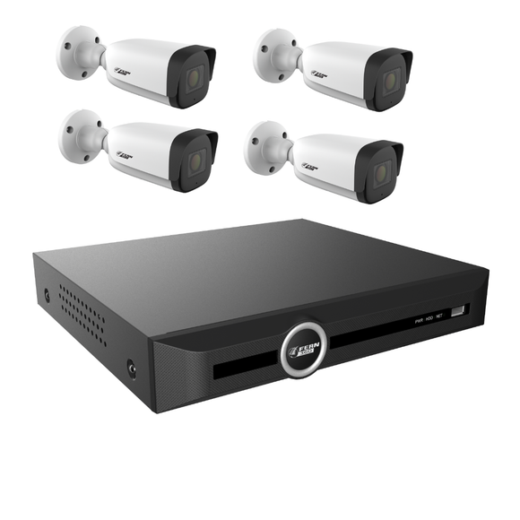 FERN360 Surveillance Kit - 4 Motorised Lens Starlight 5MP Bullet Cameras and 20ch NVR - No HDD