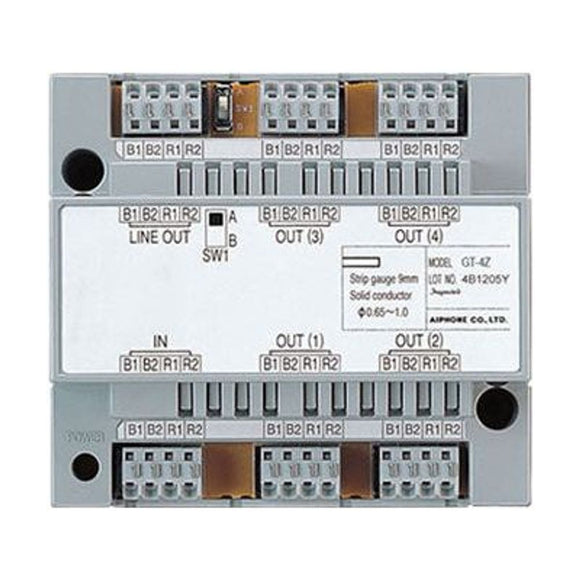 GT-4Z - Aiphone 4 zone video distribution module to split video and audio bus to four apartment stations