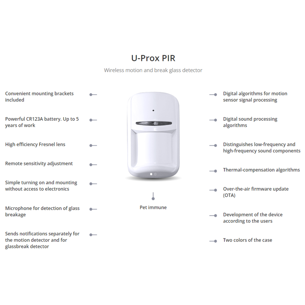 U-Prox PIR Combi White - Wireless motion and break glass detector