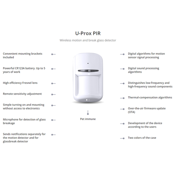 U-Prox PIR Combi Black - Wireless motion and break glass detector
