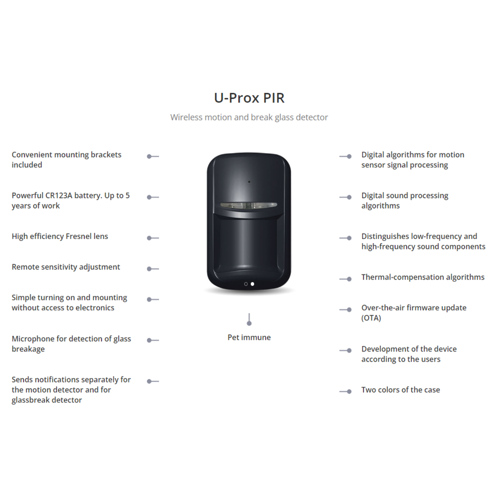 U-Prox PIR Combi VB White - Wireless motion and break glass detector - Vertical Barrier