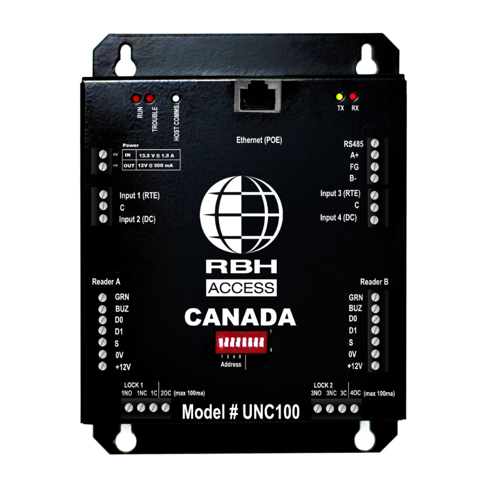 RBH UNC100 two-door TCP/IP access controller with PoE for multi-site commercial access control installations in NZ