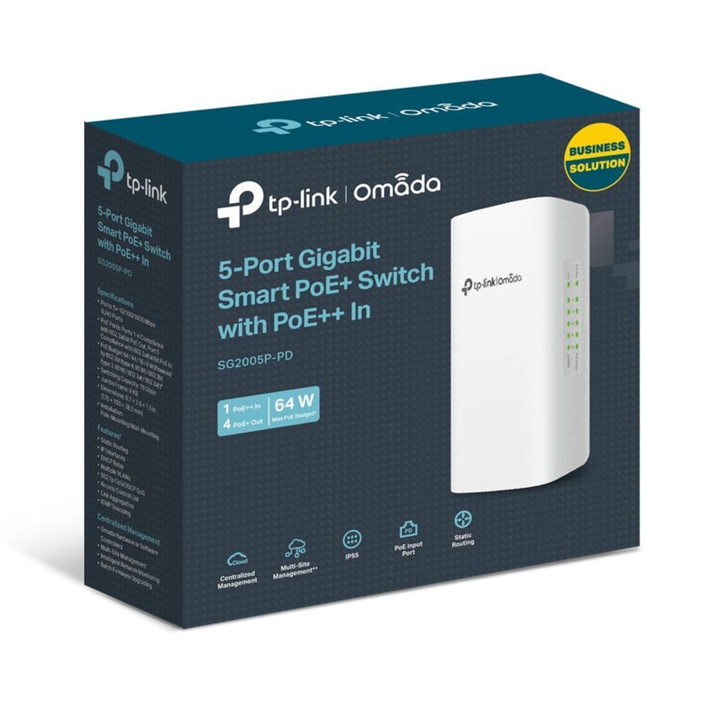 TL-SG2005P-PD - TP LINK Omada 5-Port Gigabit Smart Switch with 1-Port PoE++ In and 4-Port PoE+ Out