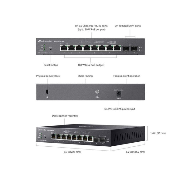 TL-SG2210XMP-M2 - TP LINK Omada 8-Port 2.5GBASE-T and 2-Port 10GE SFP+ Smart Switch with 8-Port PoE+