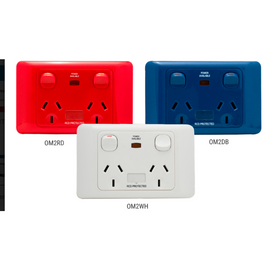 OM Series – Horizontal/Vertical Double Socket Outlets Switched 10/15 Amp 250V a.c.