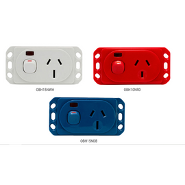 Meditek OB Series – Horizontal Socket Outlet Panel Mount Switched 10/15 Amp 240Va.c. Single Pole