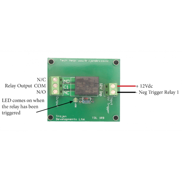 TDL-1RB – Trojan Single 8A Relay Board, 12VDC