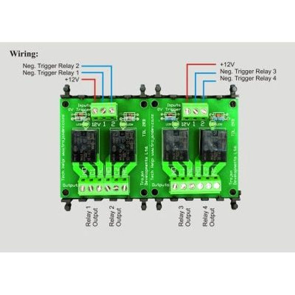 TDL-4RB – Trojan 4 Way 8A Relay Board, 12VDC