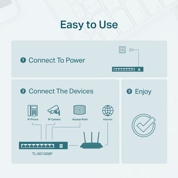 TL-SG1008P - TP-LINK TL-SG1008P 8-Port Gigabit Desktop Switch with 4-Port PoE (53W)