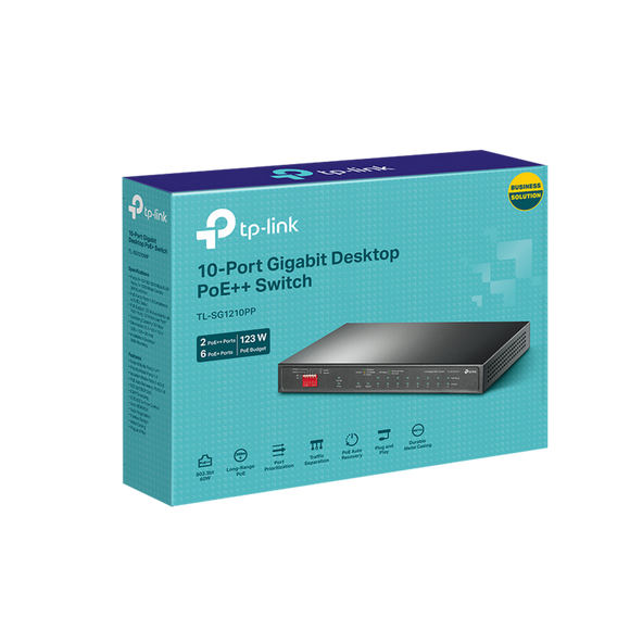 TL-SG1210PP - TP-Link 10-Port Gigabit Desktop Switch with 6-Port PoE+ and 2-Port PoE++