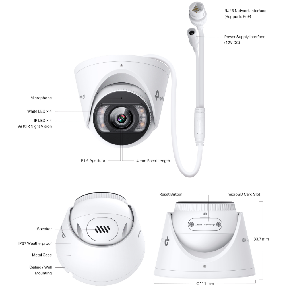 VIGI C455(4mm) - TP-Link VIGI 5MP Full-Colour Turret Network Camera