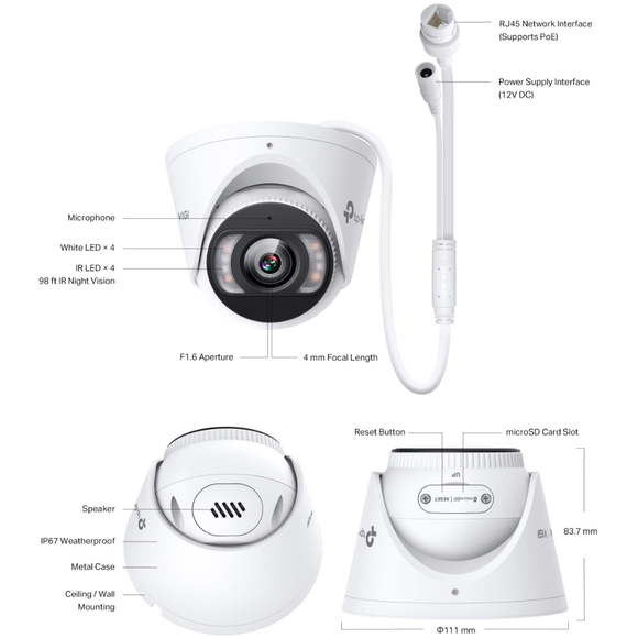VIGI C455(4mm) - TP-Link VIGI 5MP Full-Colour Turret Network Camera