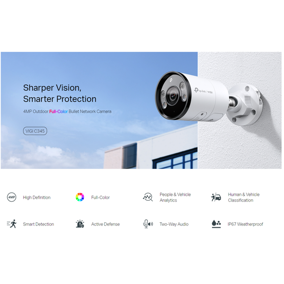 VIGI C345(2.8mm) - TP-Link VIGI 4MP Outdoor Full-Colour Bullet Network Camera