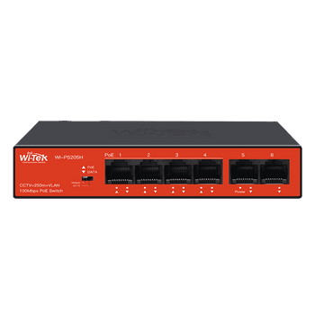 WI-PS205H V3 - Wi-Tek 4FE+2FE Uplink Ports 250M Long Range PoE Switch with 4PoE Port